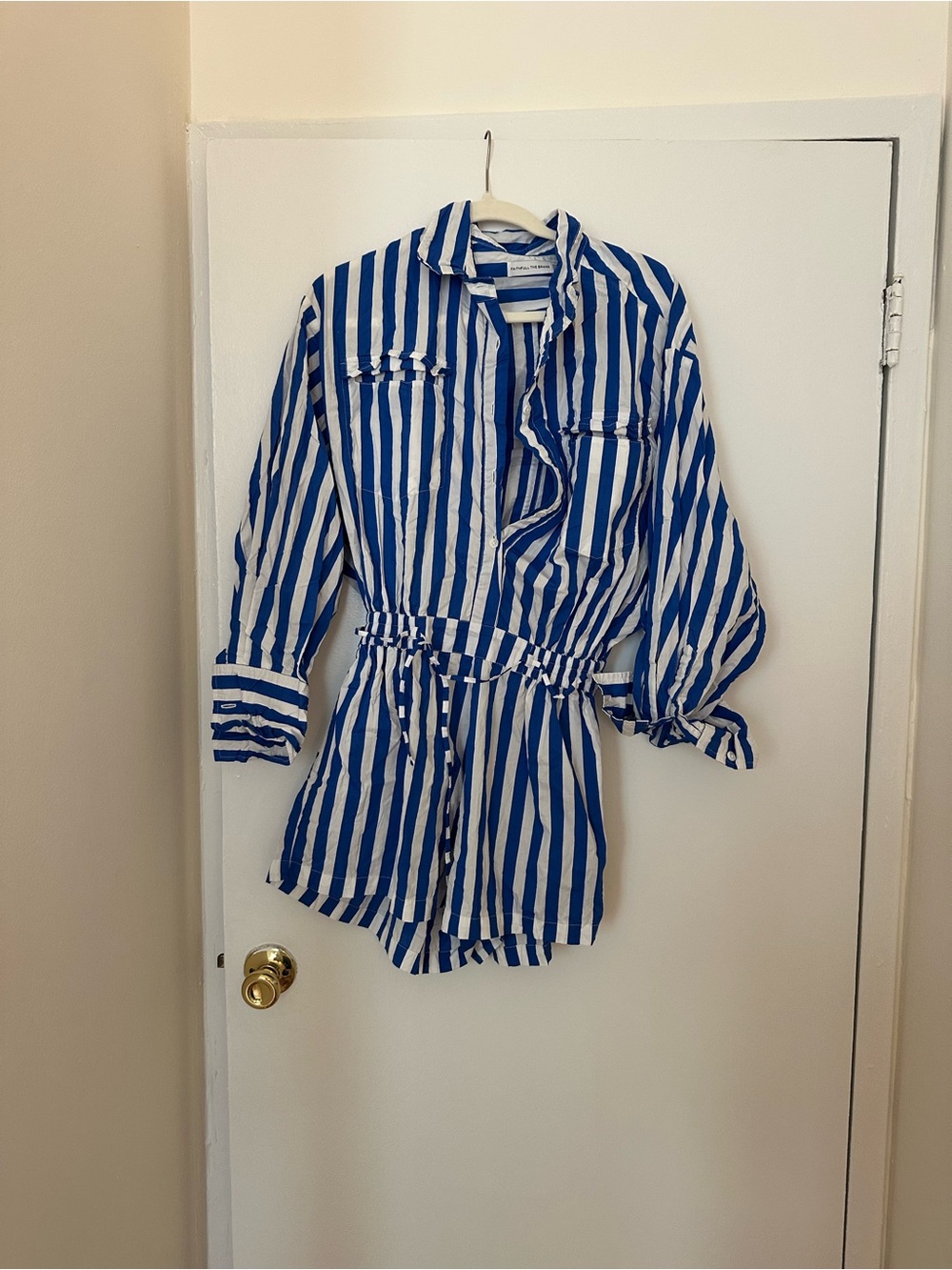 Faithful the brand Blue & White Vertical Stripe Shirt Romper